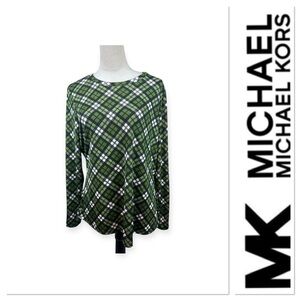 NWT Michael Kors green plaid print top size 0X